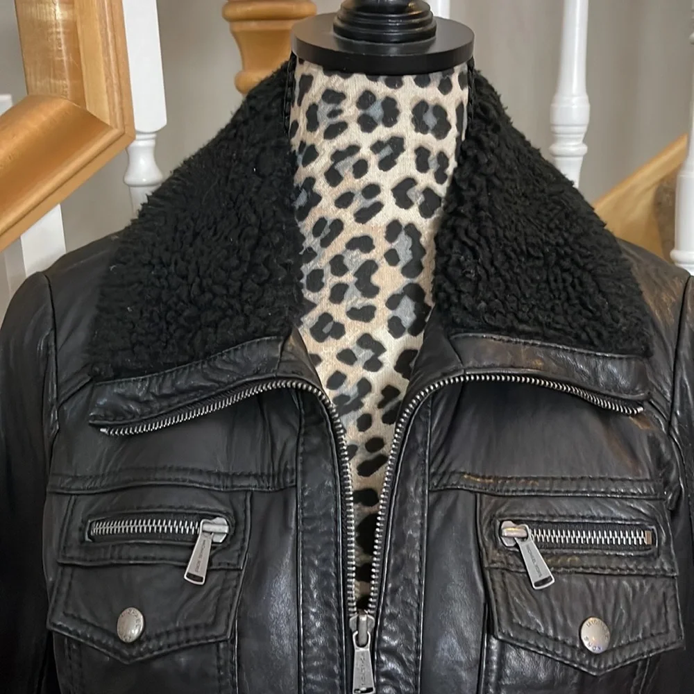 Michael Kors 100 % Leather Biker Jacket Size Medium. 19” p to p